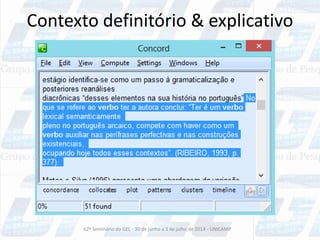 Contexto definitório & explicativo
62º Seminário do GEL - 30 de junho a 3 de julho de 2014 - UNICAMP
 