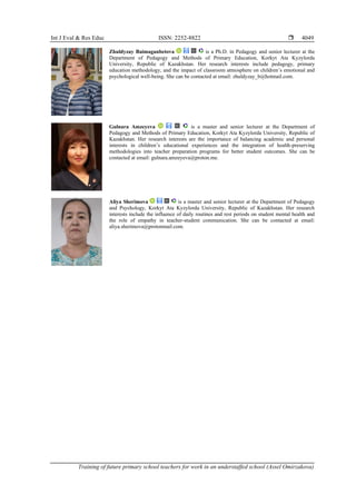 Training of future primary school teachers for work in an understaffed ...