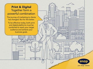 Print & Digital
Together form a
powerful combination
The journey of marketing to clients
has changed. But for the better.
To be effective today, both print
and digital platforms must be
combined to reach your target
audience and achieve your
business goals.
 