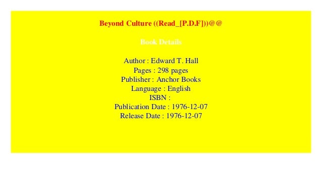 Beyond Culture 1976 By Edward T Hall