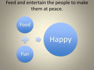 Feed and entertain the people to make them at peace.