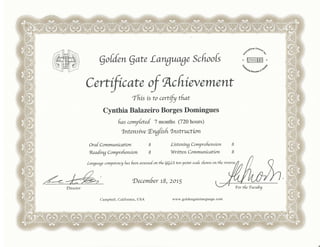 Golden Gate Language Schools Certificate