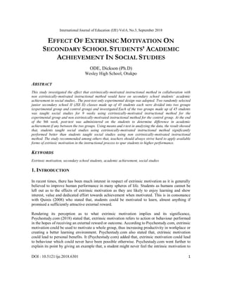 EFFECT OF EXTRINSIC MOTIVATION ON SECONDARY SCHOOL STUDENTS’ ACADEMIC ...