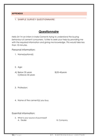 Internship Survey Questions Example India cements Internship | PDF