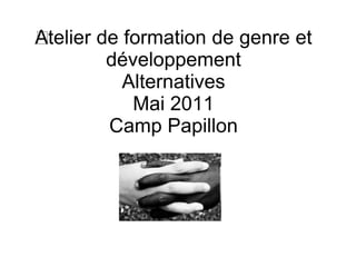 ﻿Atelier de formation de genre et
développement
Alternatives
Mai 2011
Camp Papillon
 