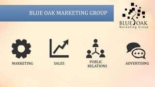 BLUE OAK MARKETING GROUP
MARKETING SALES PUBLIC
RELATIONS
ADVERTISING
 
