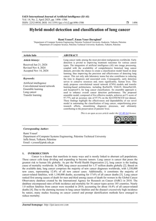 Hybrid model detection and classification of lung cancer | PDF