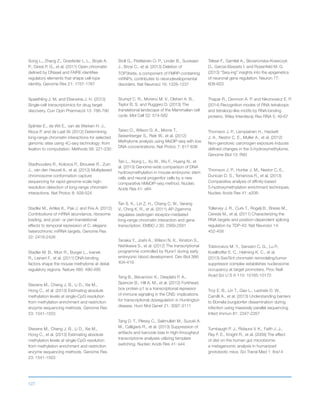 127
Song L., Zhang Z., Grasfeder L. L., Boyle A.
P., Giresi P. G., et al. (2011) Open chromatin
defined by DNaseI and FAIRE identifies
regulatory elements that shape cell-type
identity. Genome Res 21: 1757-1767
Spaethling J. M. and Eberwine J. H. (2013)
Single-cell transcriptomics for drug target
discovery. Curr Opin Pharmacol 13: 786-790
Splinter E., de Wit E., van de Werken H. J.,
Klous P. and de Laat W. (2012) Determining
long-range chromatin interactions for selected
genomic sites using 4C-seq technology: from
fixation to computation. Methods 58: 221-230
Stadhouders R., Kolovos P., Brouwer R., Zuin
J., van den Heuvel A., et al. (2013) Multiplexed
chromosome conformation capture
sequencing for rapid genome-scale high-
resolution detection of long-range chromatin
interactions. Nat Protoc 8: 509-524
Stadler M., Artiles K., Pak J. and Fire A. (2012)
Contributions of mRNA abundance, ribosome
loading, and post- or peri-translational
effects to temporal repression of C. elegans
heterochronic miRNA targets. Genome Res
22: 2418-2426
Stadler M. B., Murr R., Burger L., Ivanek
R., Lienert F., et al. (2011) DNA-binding
factors shape the mouse methylome at distal
regulatory regions. Nature 480: 490-495
Stevens M., Cheng J. B., Li D., Xie M.,
Hong C., et al. (2013) Estimating absolute
methylation levels at single-CpG resolution
from methylation enrichment and restriction
enzyme sequencing methods. Genome Res
23: 1541-1553
Stevens M., Cheng J. B., Li D., Xie M.,
Hong C., et al. (2013) Estimating absolute
methylation levels at single-CpG resolution
from methylation enrichment and restriction
enzyme sequencing methods. Genome Res
23: 1541-1553
Stoll G., Pietilainen O. P., Linder B., Suvisaari
J., Brosi C., et al. (2013) Deletion of
TOP3beta, a component of FMRP-containing
mRNPs, contributes to neurodevelopmental
disorders. Nat Neurosci 16: 1228-1237
Stumpf C. R., Moreno M. V., Olshen A. B.,
Taylor B. S. and Ruggero D. (2013) The
translational landscape of the Mammalian cell
cycle. Mol Cell 52: 574-582
Taiwo O., Wilson G. A., Morris T.,
Seisenberger S., Reik W., et al. (2012)
Methylome analysis using MeDIP-seq with low
DNA concentrations. Nat Protoc 7: 617-636
Tan L., Xiong L., Xu W., Wu F., Huang N., et
al. (2013) Genome-wide comparison of DNA
hydroxymethylation in mouse embryonic stem
cells and neural progenitor cells by a new
comparative hMeDIP-seq method. Nucleic
Acids Res 41: e84
Tan S. K., Lin Z. H., Chang C. W., Varang
V., Chng K. R., et al. (2011) AP-2gamma
regulates oestrogen receptor-mediated
long-range chromatin interaction and gene
transcription. EMBO J 30: 2569-2581
Tanaka Y., Joshi A., Wilson N. K., Kinston S.,
Nishikawa S., et al. (2012) The transcriptional
programme controlled by Runx1 during early
embryonic blood development. Dev Biol 366:
404-419
Tang B., Becanovic K., Desplats P. A.,
Spencer B., Hill A. M., et al. (2012) Forkhead
box protein p1 is a transcriptional repressor
of immune signaling in the CNS: implications
for transcriptional dysregulation in Huntington
disease. Hum Mol Genet 21: 3097-3111
Tang D. T., Plessy C., Salimullah M., Suzuki A.
M., Calligaris R., et al. (2013) Suppression of
artifacts and barcode bias in high-throughput
transcriptome analyses utilizing template
switching. Nucleic Acids Res 41: e44
Telese F., Gamliel A., Skowronska-Krawczyk
D., Garcia-Bassets I. and Rosenfeld M. G.
(2013) “Seq-ing” insights into the epigenetics
of neuronal gene regulation. Neuron 77:
606-623
Thapar R., Denmon A. P. and Nikonowicz E. P.
(2014) Recognition modes of RNA tetraloops
and tetraloop-like motifs by RNA-binding
proteins. Wiley Interdiscip Rev RNA 5: 49-67
Thomson J. P., Lempiainen H., Hackett
J. A., Nestor C. E., Muller A., et al. (2012)
Non-genotoxic carcinogen exposure induces
defined changes in the 5-hydroxymethylome.
Genome Biol 13: R93
Thomson J. P., Hunter J. M., Nestor C. E.,
Dunican D. S., Terranova R., et al. (2013)
Comparative analysis of affinity-based
5-hydroxymethylation enrichment techniques.
Nucleic Acids Res 41: e206-
Tollervey J. R., Curk T., Rogelj B., Briese M.,
Cereda M., et al. (2011) Characterizing the
RNA targets and position-dependent splicing
regulation by TDP-43. Nat Neurosci 14:
452-458
Tolstorukov M. Y., Sansam C. G., Lu P.,
Koellhoffer E. C., Helming K. C., et al.
(2013) Swi/Snf chromatin remodeling/tumor
suppressor complex establishes nucleosome
occupancy at target promoters. Proc Natl
Acad Sci U S A 110: 10165-10170
Troy E. B., Lin T., Gao L., Lazinski D. W.,
Camilli A., et al. (2013) Understanding barriers
to Borrelia burgdorferi dissemination during
infection using massively parallel sequencing.
Infect Immun 81: 2347-2357
Turnbaugh P. J., Ridaura V. K., Faith J. J.,
Rey F. E., Knight R., et al. (2009) The effect
of diet on the human gut microbiome:
a metagenomic analysis in humanized
gnotobiotic mice. Sci Transl Med 1: 6ra14
 