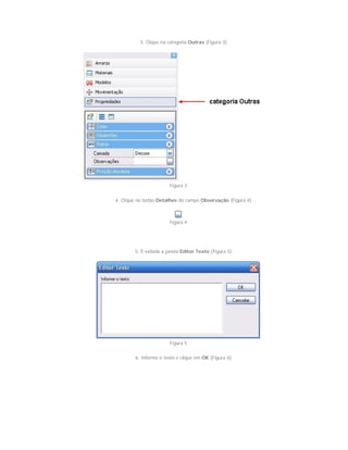 3. Clique na categoria Outras (Figura 3);
Figura 3
4. Clique no botão Detalhes do campo Observação (Figura 4);
Figura 4
5. É exibida a janela Editor Texto (Figura 5);
Figura 5
6. Informe o texto e clique em OK (Figura 6);
 