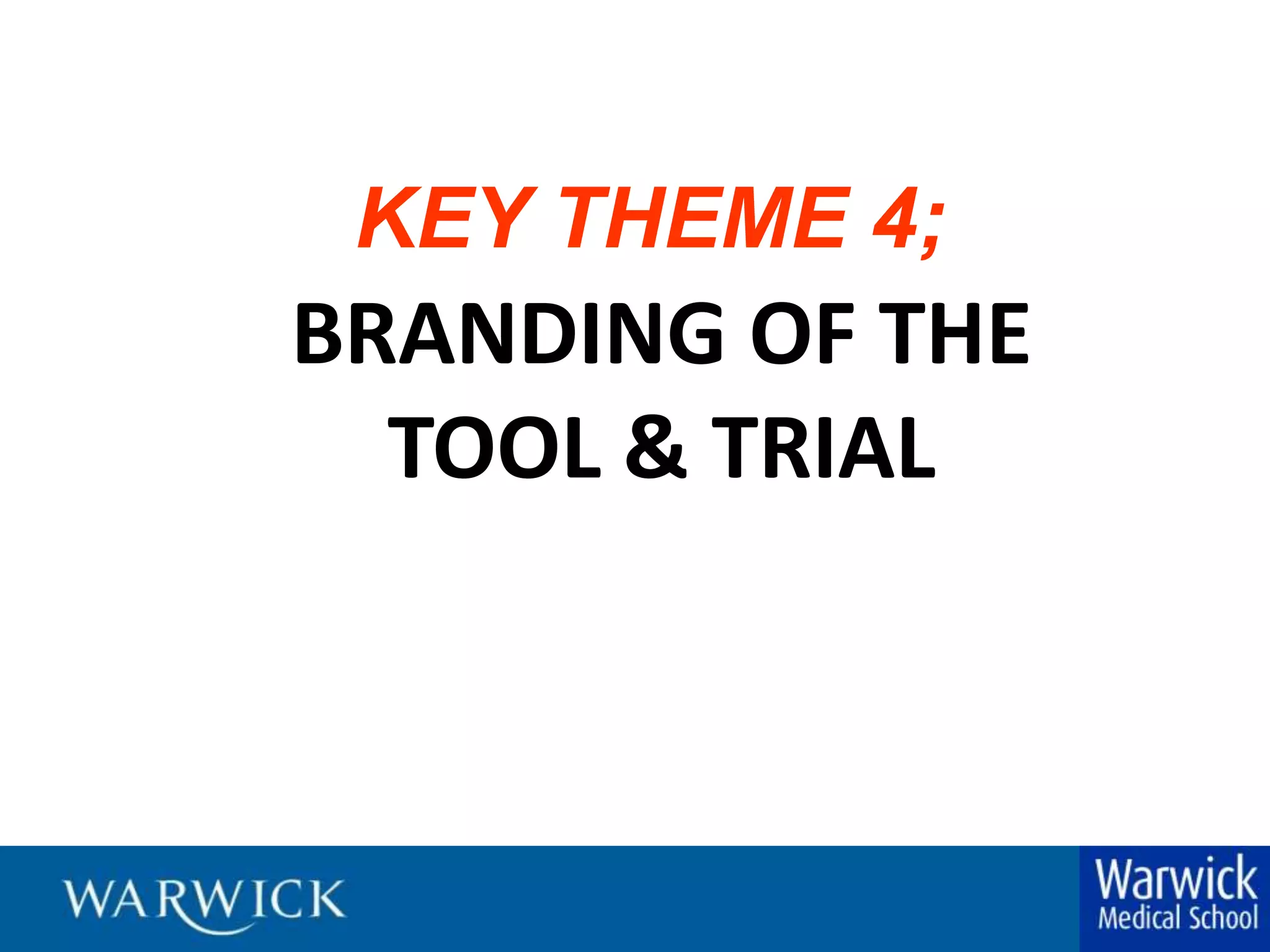KEY THEME 4;BRANDING OF THE TOOL & TRIAL