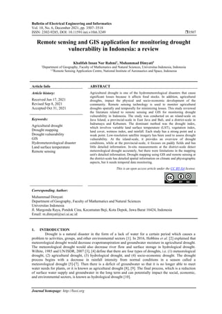 Remote sensing and GIS application for monitoring drought vulnerability ...