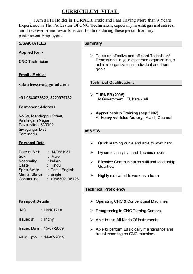 Resume For Turner Or Mc Operator