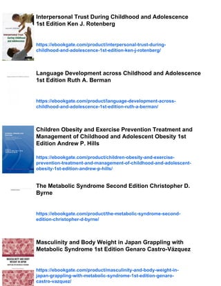 Metabolic Syndrome and Obesity in Childhood and Adolescence 1st Edition ...