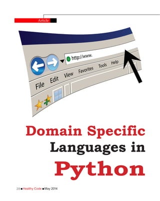 Healthy Code May 201428
Domain Specific
Languages in
Python
Article
 