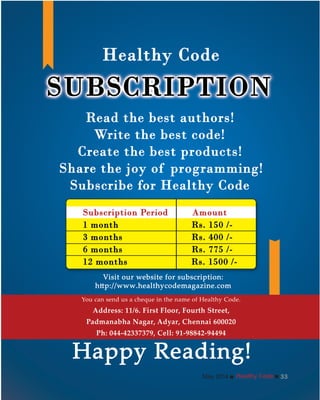 Healthy CodeMay 2014 33
 