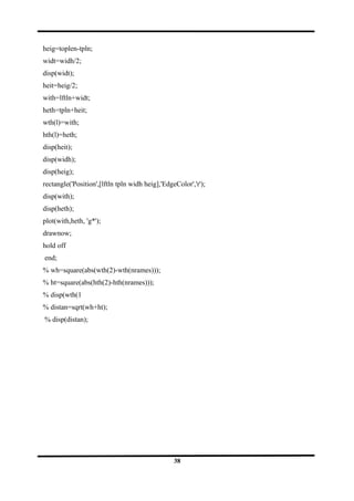 heig=toplen-tpln;
widt=widh/2;
disp(widt);
heit=heig/2;
with=lftln+widt;
heth=tpln+heit;
wth(l)=with;
hth(l)=heth;
disp(heit);
disp(widh);
disp(heig);
rectangle('Position',[lftln tpln widh heig],'EdgeColor','r');
disp(with);
disp(heth);
plot(with,heth, 'g*');
drawnow;
hold off
end;
% wh=square(abs(wth(2)-wth(nrames)));
% ht=square(abs(hth(2)-hth(nrames)));
% disp(wth(1
% distan=sqrt(wh+ht);
% disp(distan);
38
 