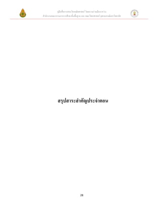 คู่มือสื่อการสอนวิชาคณิตศาสตร์ โดยความร่วมมือระหว่าง
สานักงานคณะกรรมการการศึกษาขั้นพื้นฐาน และ คณะวิทยาศาสตร์ จุฬาลงกรณ์มหาวิทยาลัย




              สรุปสาระสาคัญประจาตอน




                                     28
 