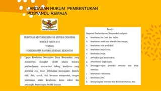 LANDASAN HUKUM PEMBENTUKAN
POSYANDU REMAJA
 