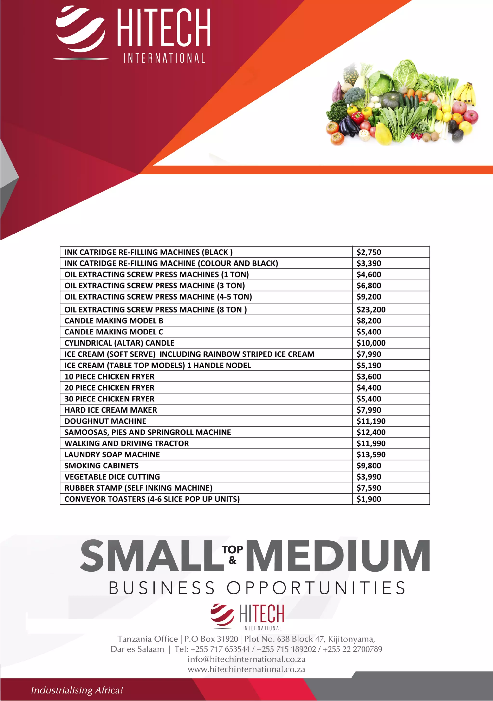 SMALL MACHINES PRICE LIST
