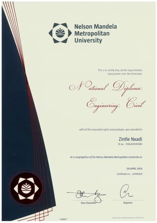 Ndip NDip Civil Engineering Certificate | PDF