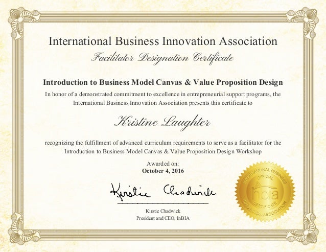 business model canvas certificate 10 16 certificate model