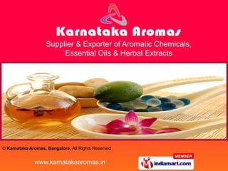 Supplier & Exporter of Aromatic Chemicals,
                         Essential Oils & Herbal Extracts




© Karnataka Aromas, Bangalore, All Rights Reserved


              www.karnatakaaromas.in
 