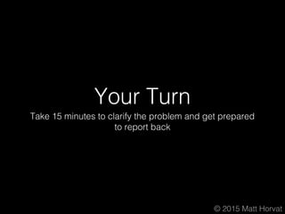 © 2015 Matt Horvat
Your Turn
Take 15 minutes to clarify the problem and get prepared
to report back
 