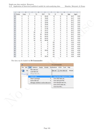 No
com
m
ercialuse
Single-case data analysis: Resources
11.3 Application of three-level multilevel models for meta-analysing data Manolov, Moeyaert, & Evans
The data can be loaded via R-Commander:
Page 183
 