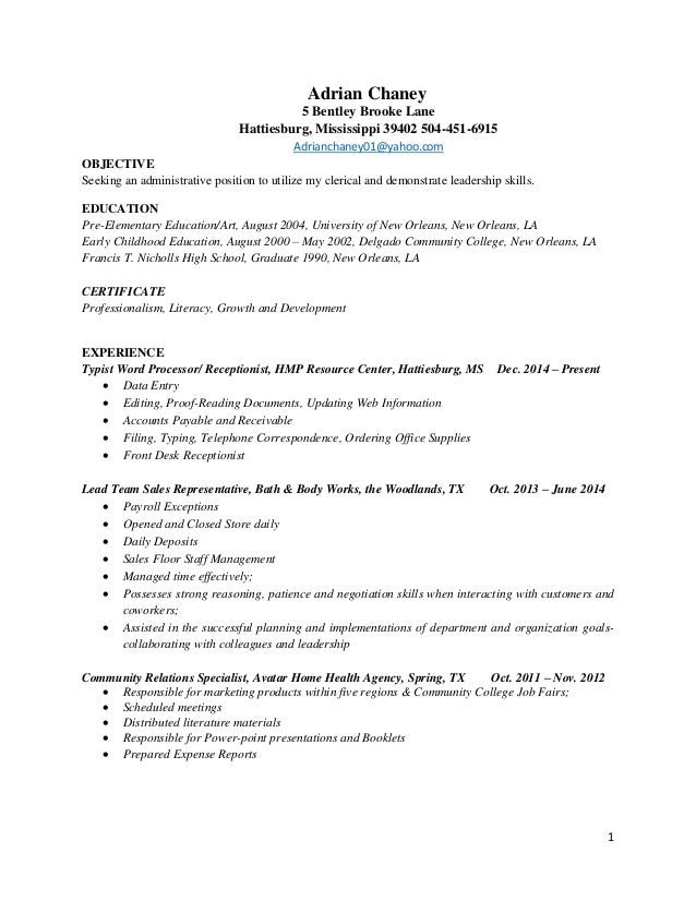 adrian chaney resume 11 23 2015 bath and body works resume