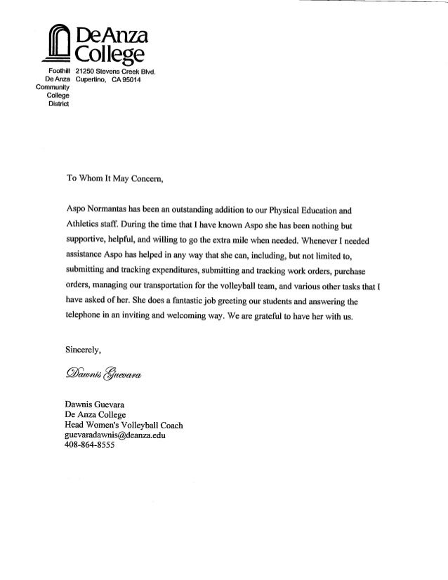 Coaches Reference Letters