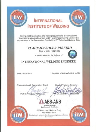 Official Certificate - International Welding Engineer