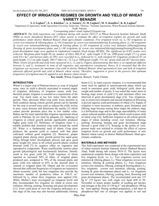 EFFECT OF IRRIGATION REGIMES ON GROWTH AND YIELD OF WHEAT VARIETY ...