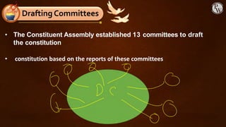 Drafting Committees
• The Constituent Assembly established 13 committees to draft
the constitution
• constitution based on the reports of these committees
 