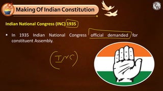 official demanded for
Indian National Congress (INC) 1935
▪ In 1935 Indian National Congress
constituent Assembly.
MakingOf Indian Constitution
 