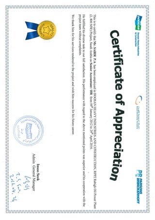 doosan certificate of appreciation