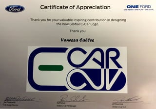 Certificate of Appreciation Ford