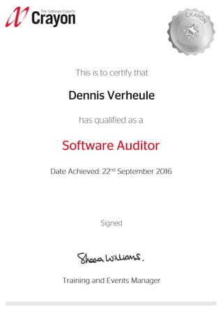 Training - Crayon Software Auditor - Dennis Verheule - 160922