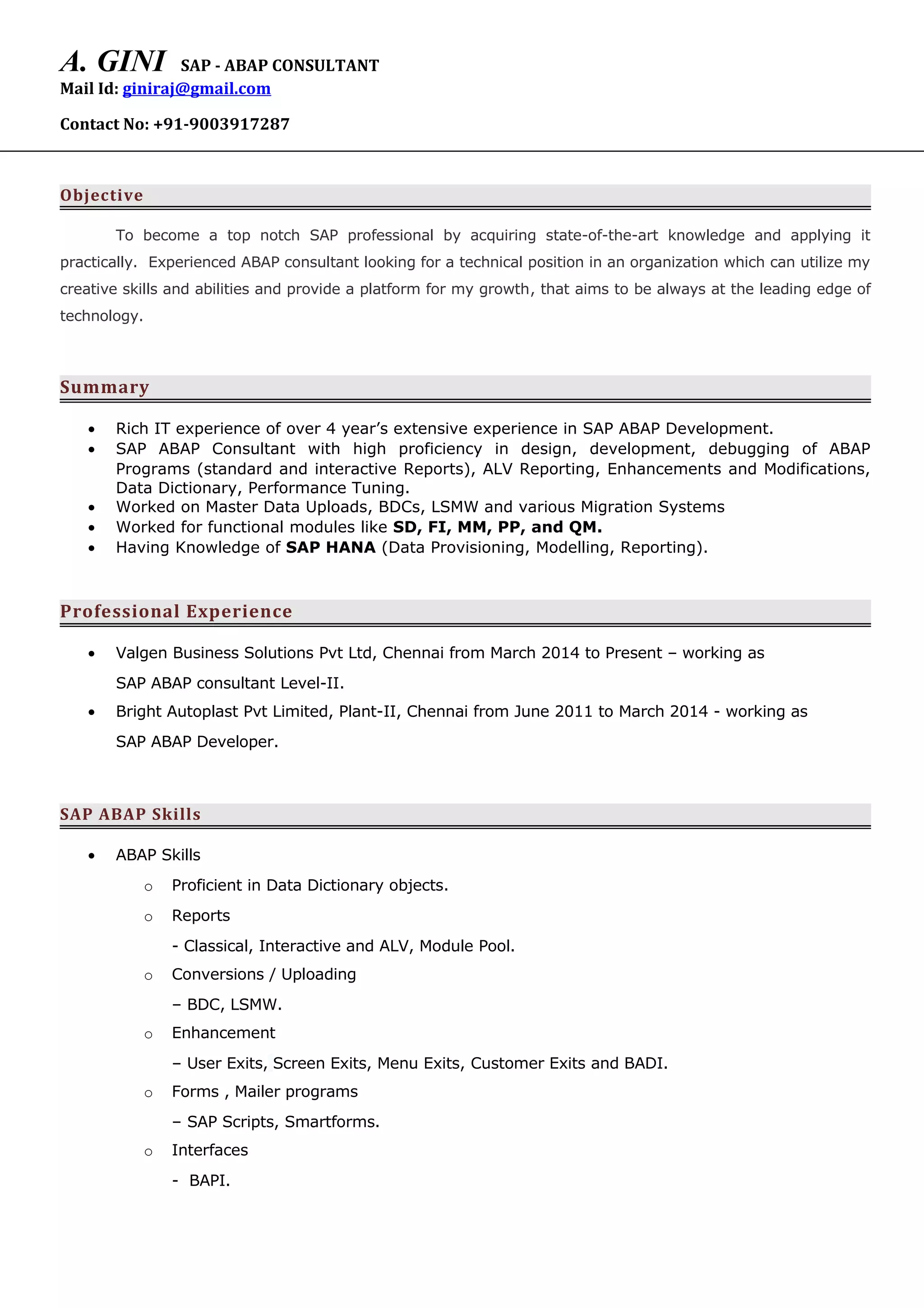 SAP ABAP CONSULTANT CV | PDF