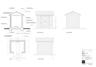 01676 535 048
www.fbarchitecture.co.uk
info@fbarchitecture.co.uk
The Old Telephone Exchange
Gipsy Lane, Balsall Common
Coventry, CV7 7FW
job code
first issued
telephone
e-mail
web
drawing number
dwg sheet size
dwg prefix
drawn by scale
revision
checked
fb Architecture Ltd.
drawing title
c
job title
drawing status
Check all dimensions and verify on site.
Report any errors or omissions
OAKLANDS
REPLACEMENT DWELLING
DORDON
METER HOUSE
PLAN ELEVATIONS SECTION DETAILS
PLAN
FRONT ELEVATIONSECTION A-A END ELEVATIONS
REAR ELEVATION
150mm Concrete Slab with
Thickened Perimeter Downstand
150mm Compacted Hardcore
215mm Solid Brickwork ,outer leaf
to be 102mm facing Brickwork
75x100mm Timber Wallplates
Slate Roof to Match House
on 25x38mm Tiling Battens Angled Ridge Tiles
Over Fascia Roof Vents
for Cross Flow Ventilation
Pair of Ledged and Braced T&G Boarded Doors
Secured With Shoot Bolts and Padlock Hasp & Staple
100mm Cast in-situ concrete inner 'roof'built into
the walls on three sides and acting as the
lintel to the door on the fourth side
19mm Stained softwood fascia to cloak
exposed face of concrete slab
Ground Level
Damp Proof Course
6x50mm Water Bar to
Threshold of door
25mm Sand Blinding 1200 Guage DPM
75x50mm Soft Wood Rafters
at 450mm Centres at an Angle of 25°
180mmø PVC Ducts with Slow Bends for
1No incoming and 3No supply cables
exact positions to be determined on site
DPC
Incoming 3No Phase Supply
Construction
APRIL 2011 RW SIZE 1:20 CPF
1050-10 1050 025 -
change
- - - -
revision notes
revisions
rev. date design
-
checked
A r c h i t e c t u r e
 