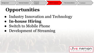 Opportunities
● Industry Innovation and Technology
● In-house Hiring
● Switch to Mobile Phone
● Development of Streaming
B...