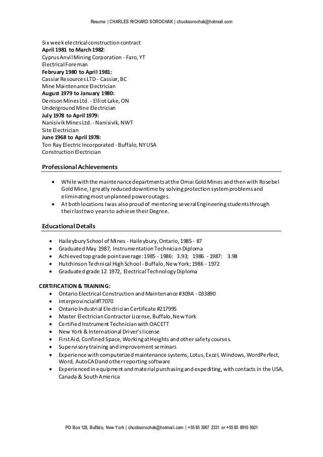 electrical foreman resume