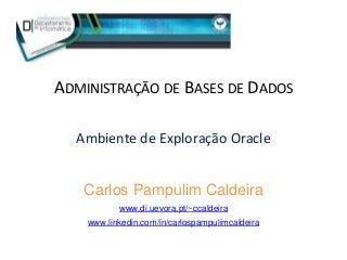 ADMINISTRAÇÃO DE BASES DE DADOS
Ambiente de Exploração Oracle
Carlos Pampulim Caldeira
www.di.uevora.pt/~ccaldeira
www.linkedin.com/in/carlospampulimcaldeira
 