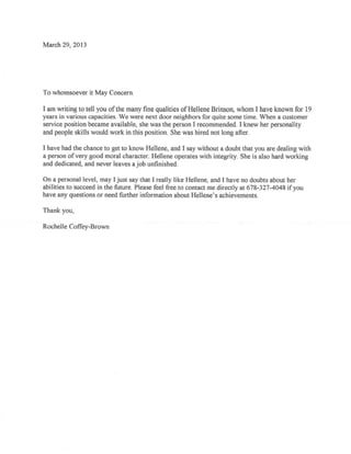 Rochelle Coffey recommendation letter