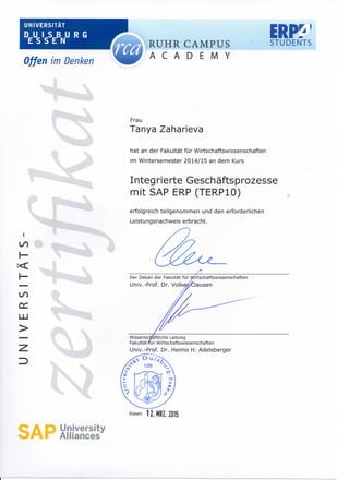 Zertifikat SAP ERP
