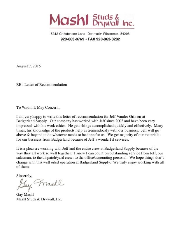 mashl letter of recommendation wisconsin letter of recommendation