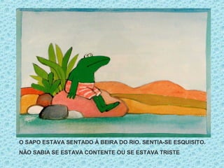 O SAPO ESTAVA SENTADO À BEIRA DO RIO. SENTIA-SE ESQUISITO.
NÃO SABIA SE ESTAVA CONTENTE OU SE ESTAVA TRISTE
 