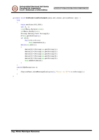 Universidad Nacional del Santa
Facultad de Ingeniería Tecnología Cliente–Servidor con Java
E.A.P. Sistemas e Informática
Ing. Mirko Manrique Ronceros
 