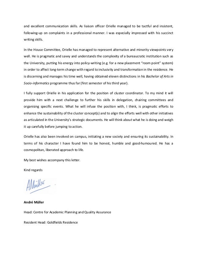 reference letter andre muller letter of recommendation leadership skills