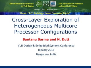 VLSI	
  Design	
  &	
  Embedded	
  Systems	
  Conference	
  
January	
  2015	
  
Bengaluru,	
  India	
  
	
  
Cross-Layer Exploration of
Heterogeneous Multicore
Processor Configurations
Santanu Sarma and N. Dutt
 