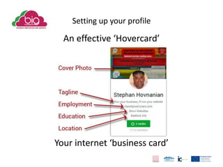 Setting up your profile
An effective ‘Hovercard’
Your internet ‘business card’
 